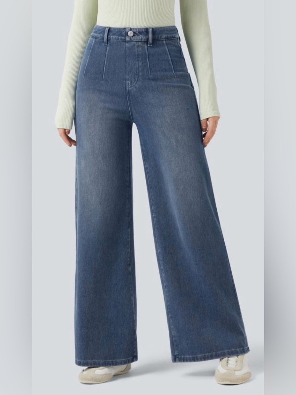 Halara Wide Leg High-Waist Blue Jeans with tummy control